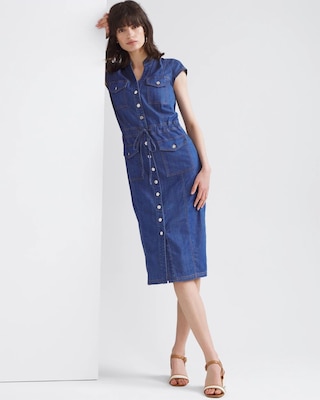 ●Bad Blue●Buttons Collar Dress (Black) Button-Down Midi Dress | White House Black Market